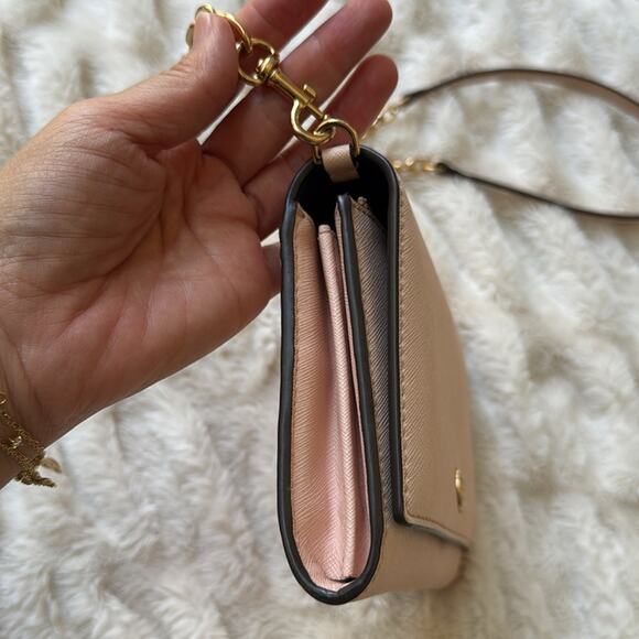 Tory Burch Robinson Saffiano Leather Chain Wallet Crossbody Shell Pink - Picture 9 of 10